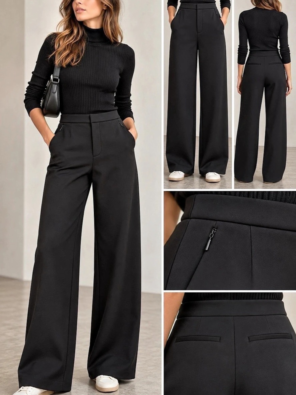 Good American Scuba Wide Leg Trousers Black Size 6/28 High Rise EUC